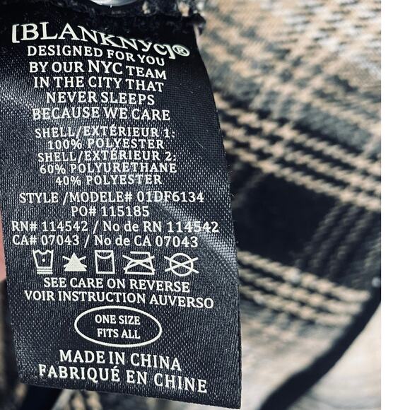 BLANKNYC Plaid Poncho Jacket Partial Zip Faux Leather Collar Black Tan One Size - Picture 7 of 8